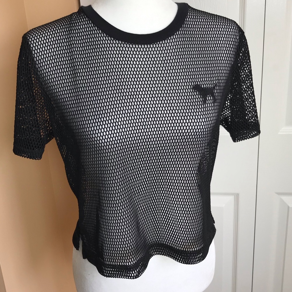 PINK Victoria’s Secret Net Cropped Top Size XS EUC Black